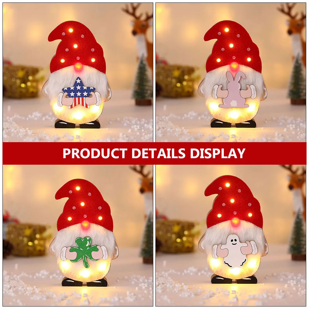 

1Set Of Adorable Led Wooden Gnome Decor Luminous Faceless Home Festival Gift Replaceable Desktop Ornament Creative Glowing Craft