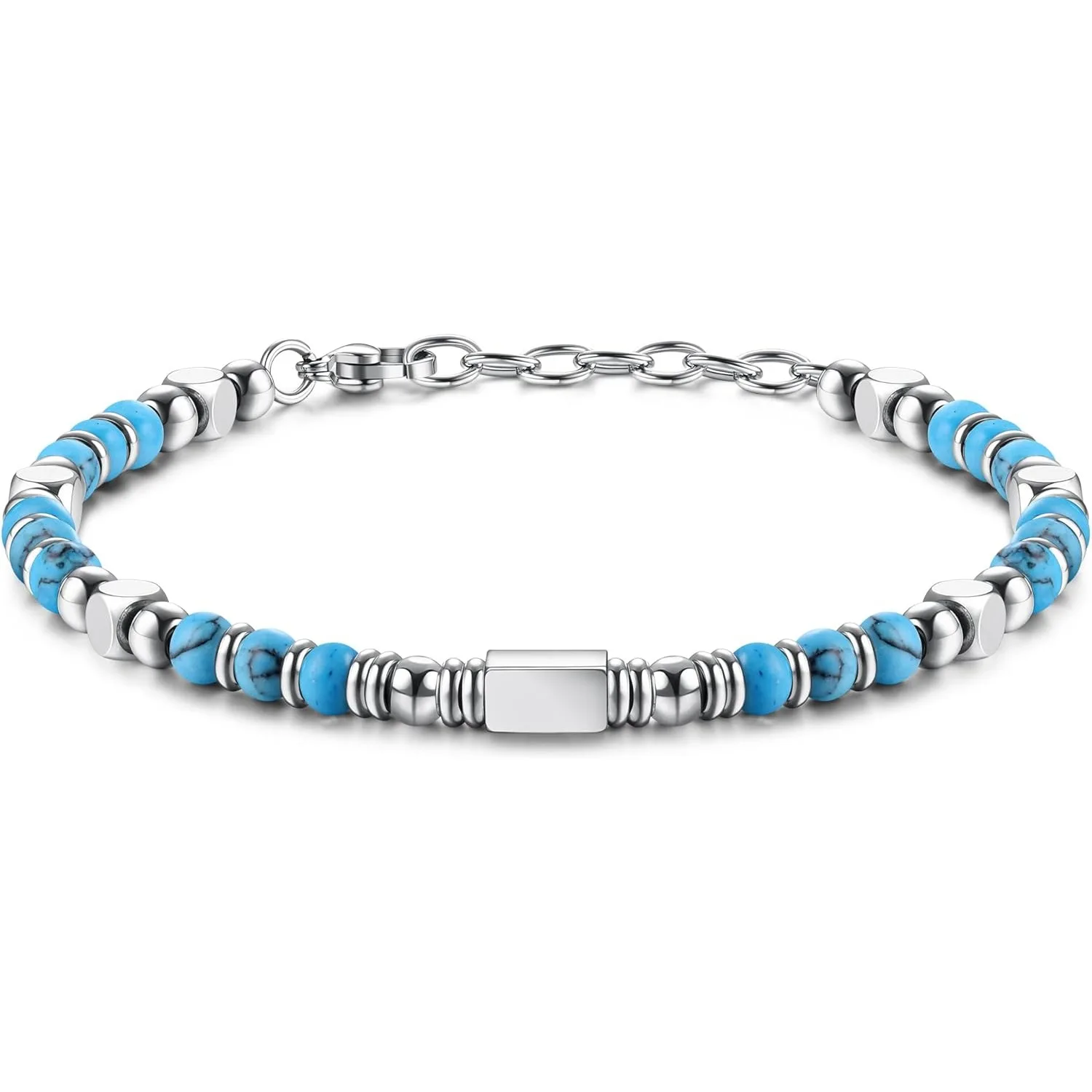 

Bobisty Beaded Bracelets for Women Men Stainless Steel Bracelet Tiger Eye Friendship Anxiety Bracelet Turquoise Jewelry Gift 4MM