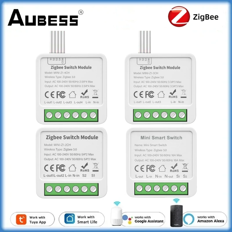 Tuya inteligente zigbee 1/2/3/4ch diy mini interruptor de controle bidirecional relé luz vida inteligente controle remoto sem fio trabalho com alexa