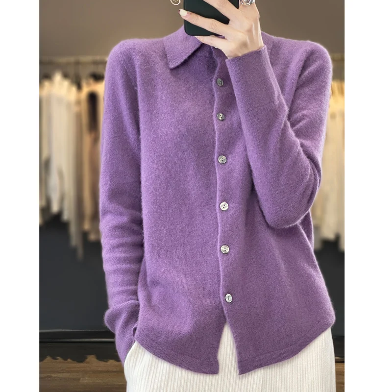 Women\'s Cardigan Autumn/Winter Solid  Knitwear Lapel Sweater Ladies Clothes Fashion Blouse Loose Single-breasted Tops Jacket