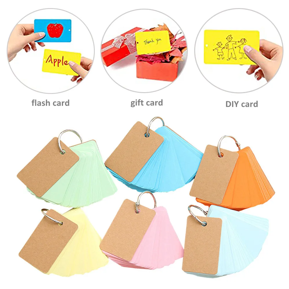 90-100 Sheets/Pack Flash Cards Blank Study Cards With Binder Ring Mini Blank Study Cards Memo Card DIY Note Book Message Card