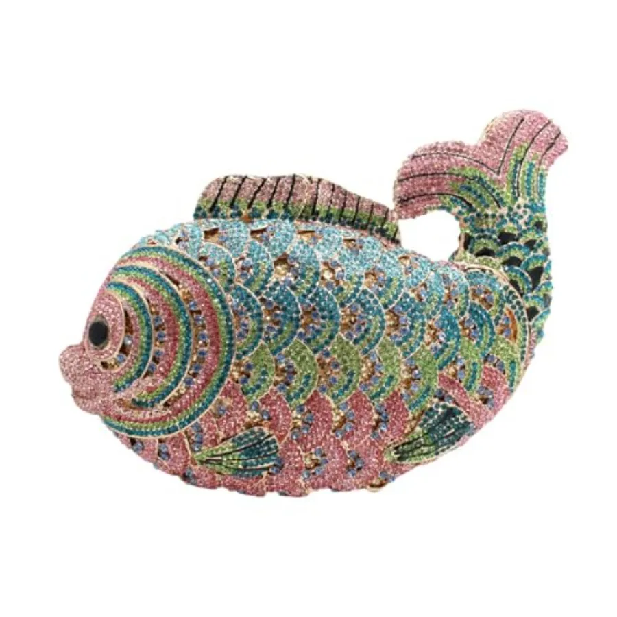 Women Mini Fish Clutch Luxury Rhinestones Purse Sparkling Banquet Handbag Wedding Party Clutch Bag