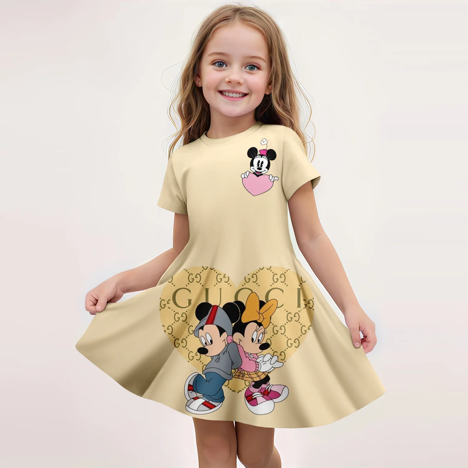 New Hellokitty & Minnie Mouse Print Children\'s Clothing Girls Summer Fashion Short Sleeve Dress Princess Cosplay Cute Sundress