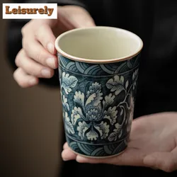 210ML Retro Ru Kiln Porcelain Cola Cup Handmade Blooming Flowers Ceramic Tea Mark Water Mug Coffee Mug Kung Fu Teaset Drinkware