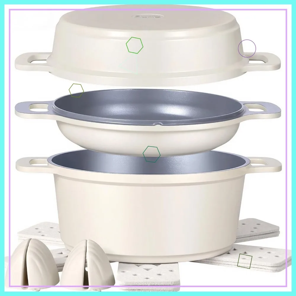 

Набор из 8-ми предметов: керамические кастрюли с антипригарным покрытием и крышками, 4,5-литровая универсальная суповая кастрюля для всех типов плит, легко моется и подходит для мытья в посудомоечной машине.