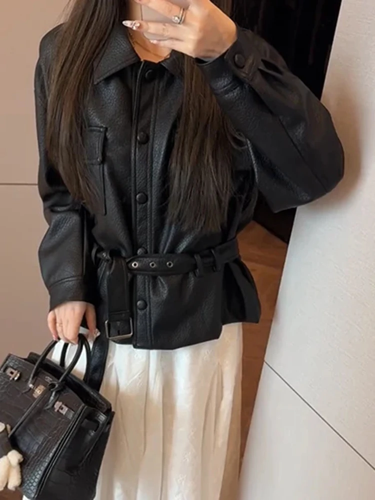 

Cool Leather Jaet Women's Casual Sli Motorcycle Wind Spring New High Slimming Versatile Faionable Top Quali Material