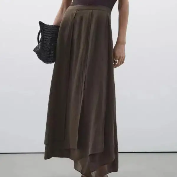 

New Summer 2025 f Skirt Linen Material Asymmetrical Design Commute Sle High Waist Midi Pure Color Skirt