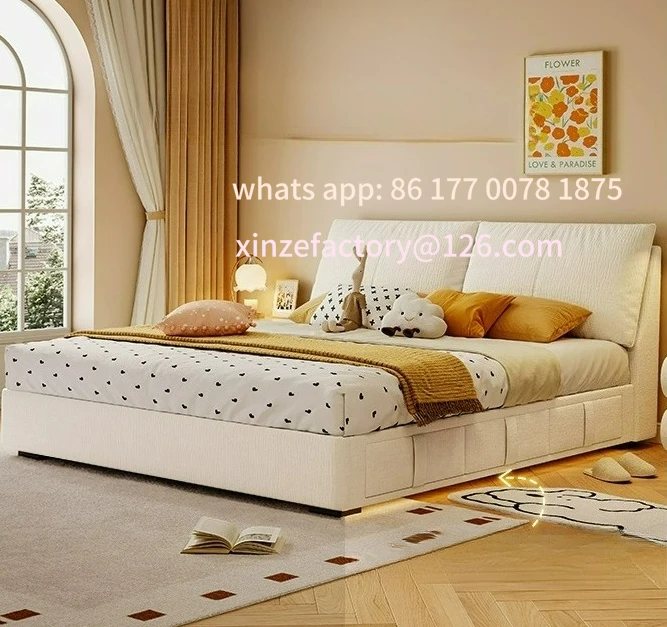 سرير قماشي للتخزين عبرية قابل للتخصيص، حقيبة ناعمة للرياح، غرفة نوم رئيسية مزدوجة مع درج تخزين، خزانة عالية