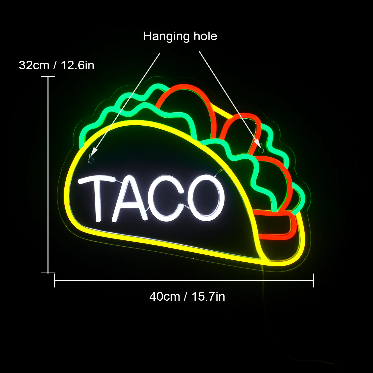 Tacos Shaped Neon Sign USB Powerd LED Signs Wall Decor Yellow Neon Lights for Pizzeria Kitchen Restaurant Party Pub Decor