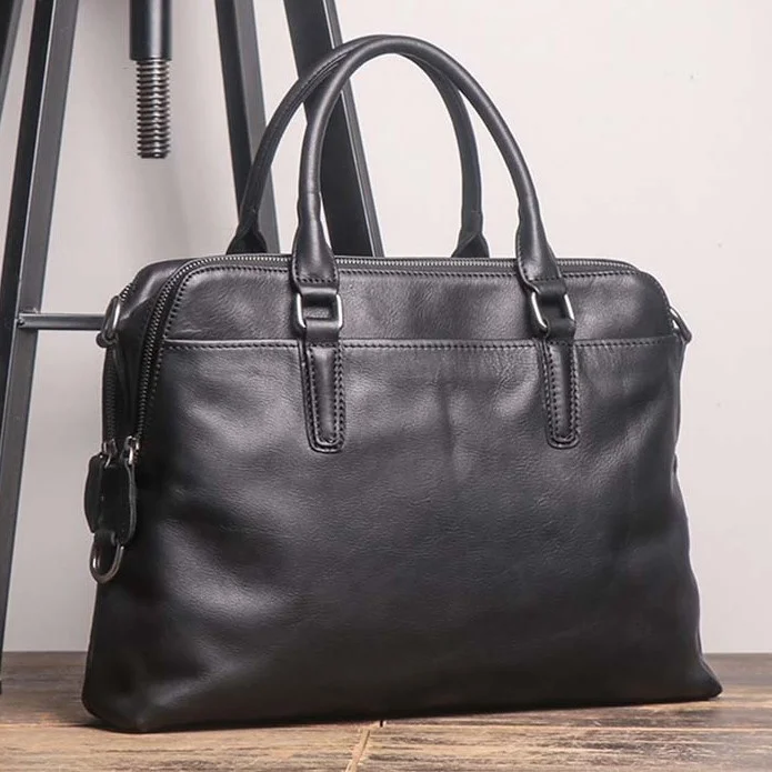 Maletín de alta calidad para hombre, bolso de cuero para portátil, capa superior, informal, hombro diagonal, negocios grandes