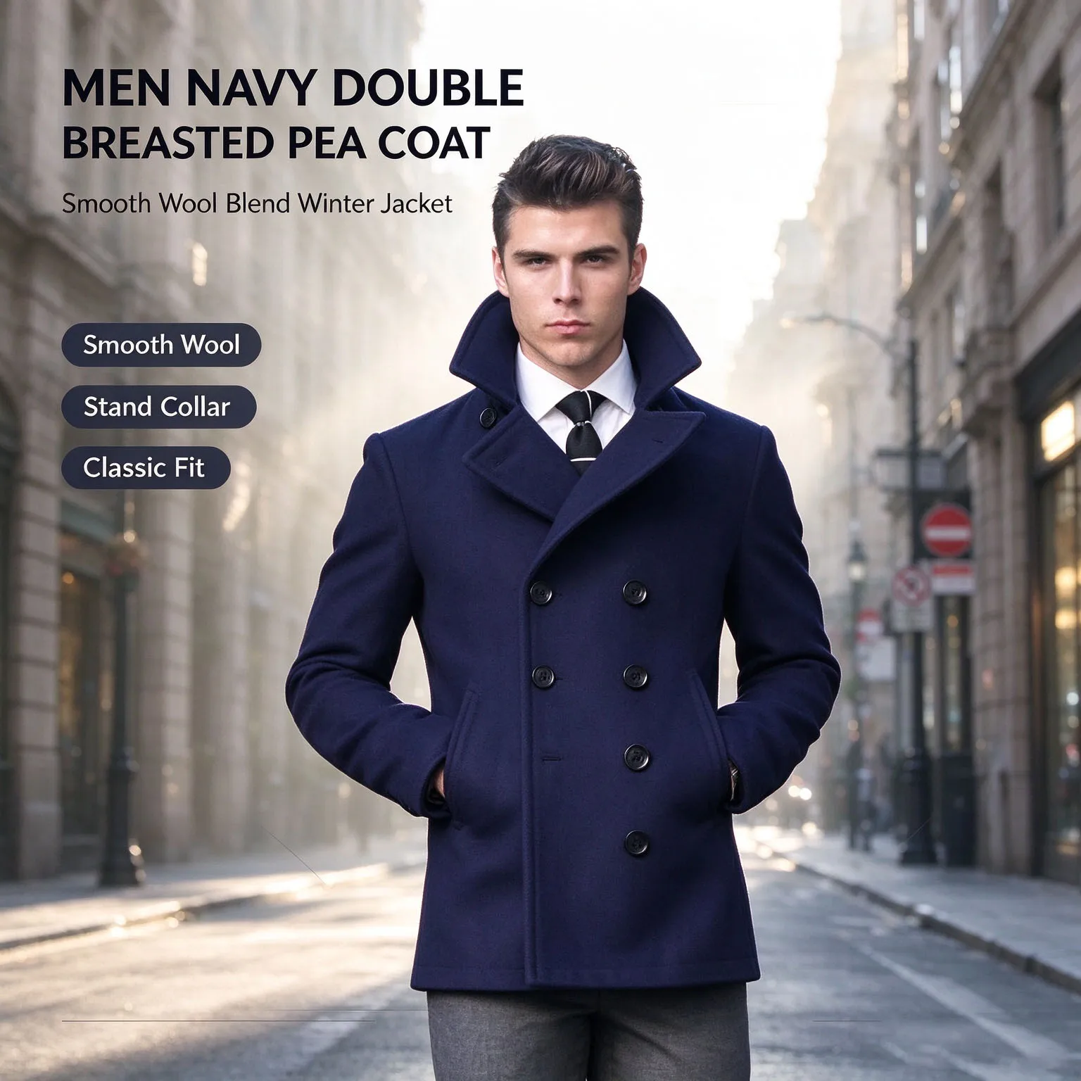 Coat Men's Suit Jacket Woolen Double Breasted Elegant Suits for Men Blazers Luxury Designer Casual Elegant Man Clothes Male
