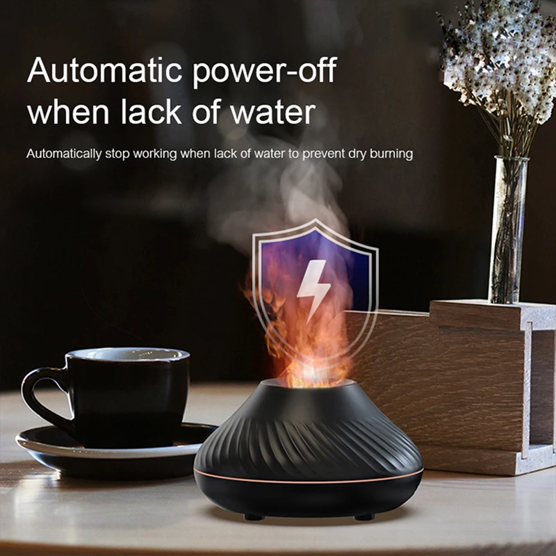 KINSCOTER Volcanic Aroma Diffuser โคมไฟน้ํามันหอมระเหย 130ml USB แบบพกพา Air Humidifier พร้อมเปลวไฟสี Night Light