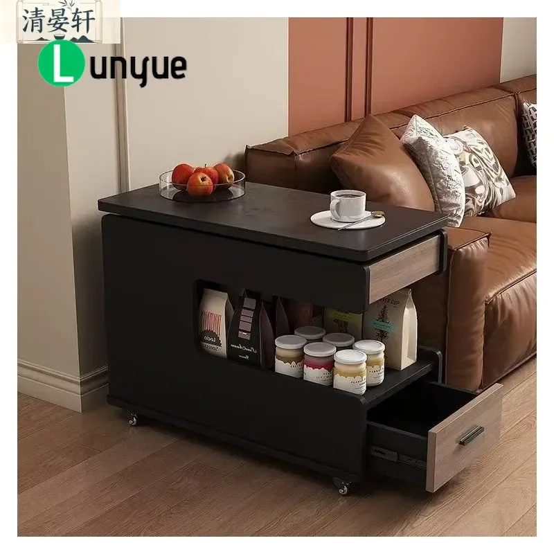 Multifunctional Lifting Side Table Mobile Solid Wood Sofa Cabinet Rotating Corner Coffee Table for Small Apartment Living