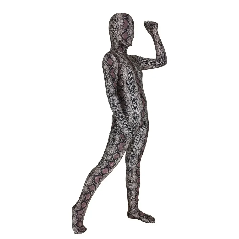 Halloween adulto crianças snakeskin padrão cosplay traje cobra padrão festa macacão zentai bodysuit terno