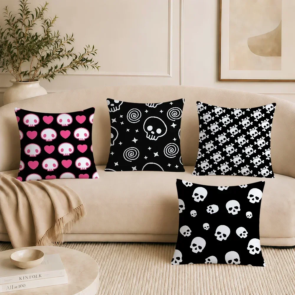 Halloween Skull Pattern Throw Pillow Covers Set of 4 Fun Spooky Home Decor Accent Cushions for Party18x18 inch