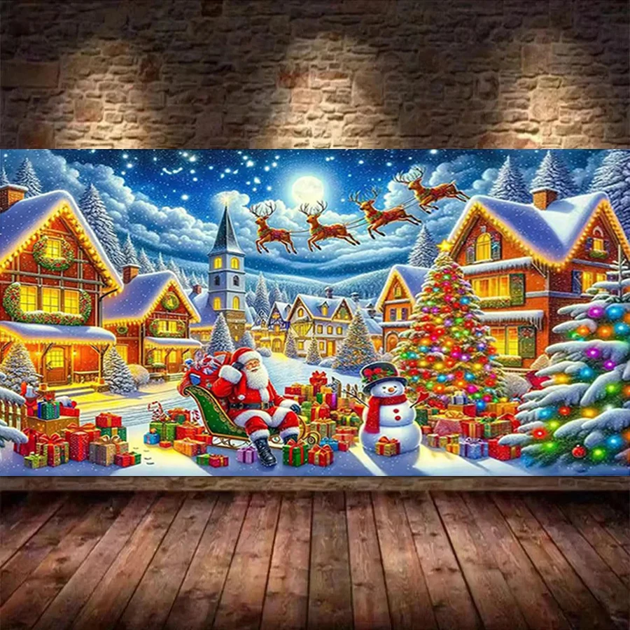 

Новинка! Набор для алмазной вышивки «Рождественский городок» с Санта-Клаусом и подарками. Пейзаж, полная выкладка стразами, крупноформатная мозаика, картина-вышивка.