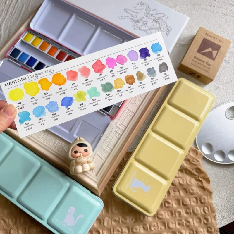 2026 MAIRTINI College-grade Solid Watercolor Paint 24-Color Set Student Outdoor Portable Painting Tools Art Supplies