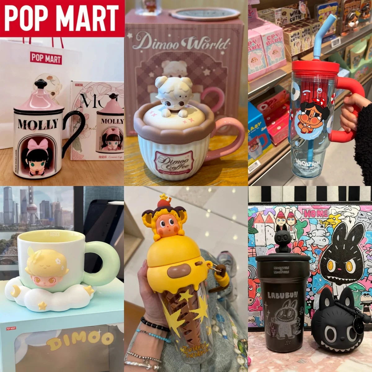 

POP MART Hirono DIMOO Lububu CRYBABY Ceramic Mug Coffee Cup Blind Box Cute Cartoon Portable Cup For Home Office Mystery Box Gift