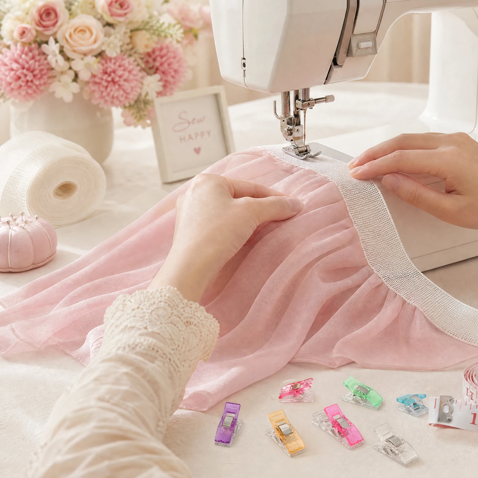 10.94 Yard Hemming Guide for Sewing Fishbone Tape for Narrow Hem and Curved Hem Sewing Tool for Skirt Dress Clothing Hemmer Tool