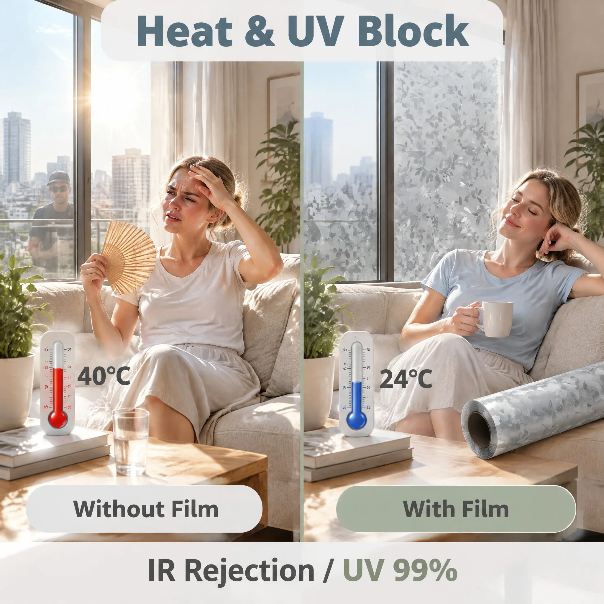 Privacy Frosted Window Film Decorative Translucent Window Cover Static Cling Window Sticker for Office for Bathroom