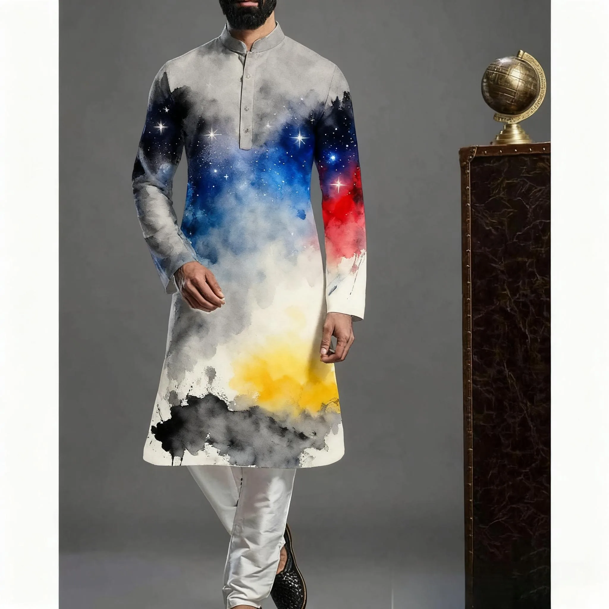 Muslim Islamic Clothing Men Jubba Thobe Print 2026 Kimono Long Robe Saudi Musulman Wear Abaya Muslim Dress Men
