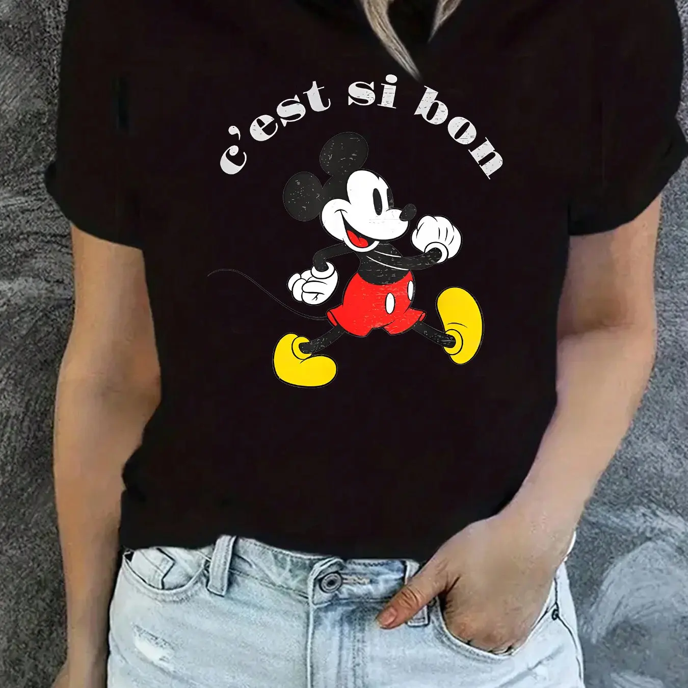 

Mickey and His Friends Mickey Retro Poster T-shirt, Casual Short Sleeved Round Neck, Fashionable Sports, Machine Washed