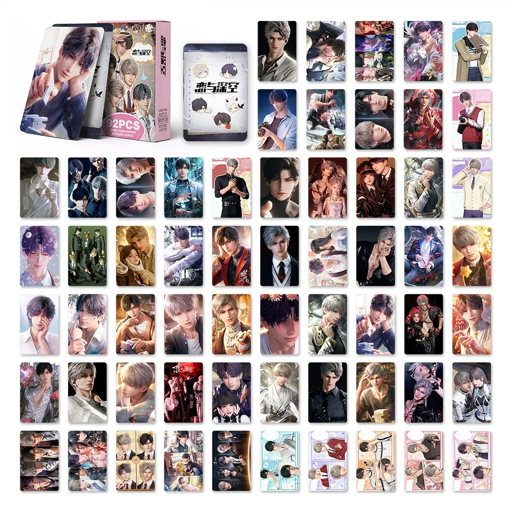 92Pcs/Set Love and Deep Space Laser LOMO Cards -  Sylus Zayne Xavier Rafayel Characters Holographic Photo Cards with Stickers