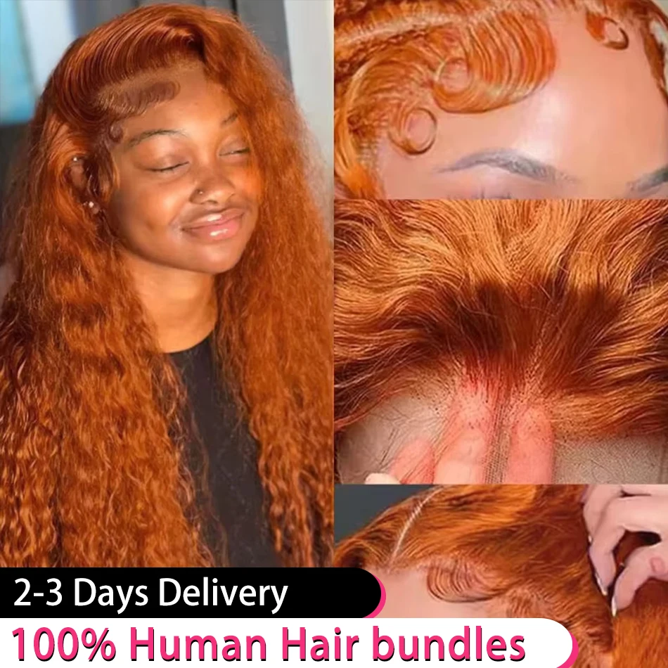 

13x6 Ginger Orange Deep Wave HD Lace Front Human Hair Wigs 30 34 Inch 230 Density Brazilian Colored Pre Plucked Lace Frontal Wig