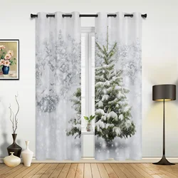 Christmas Snow Christmas Tree Window Curtains Decor For Home Bedroom Kitchen Living Room Ornament Xmas Gifts Navidad Curtains