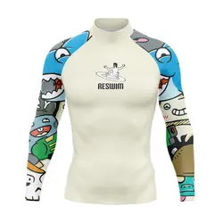 Funny Beach UV Protection Swimwear Men's Print Rash Guards Long Sleeve Surfing Diving Swimsuit Quick Dry Swimming Surf T-shirt