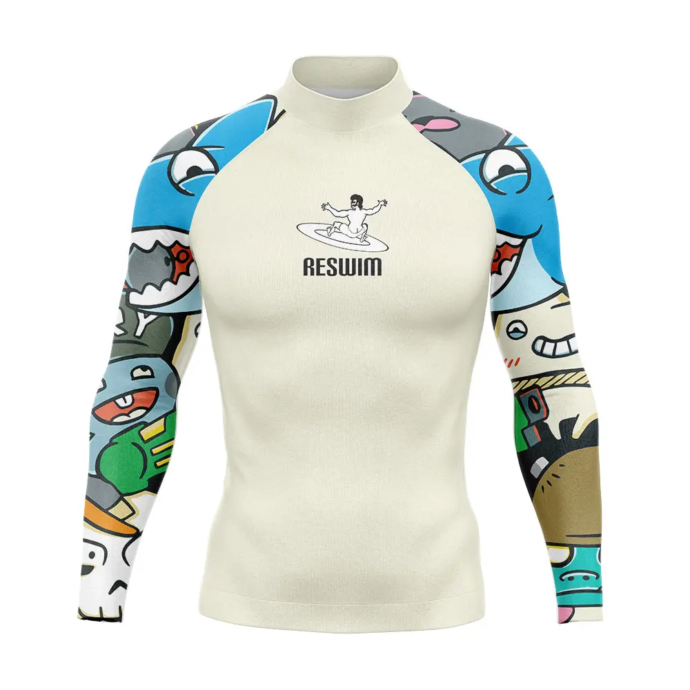 New Mens Long Sleeve Rashguard Surfing Swimming Shirt UV Protection Swimwear Beach Diving Swimsuit Chlorine Resistant Rash Guard