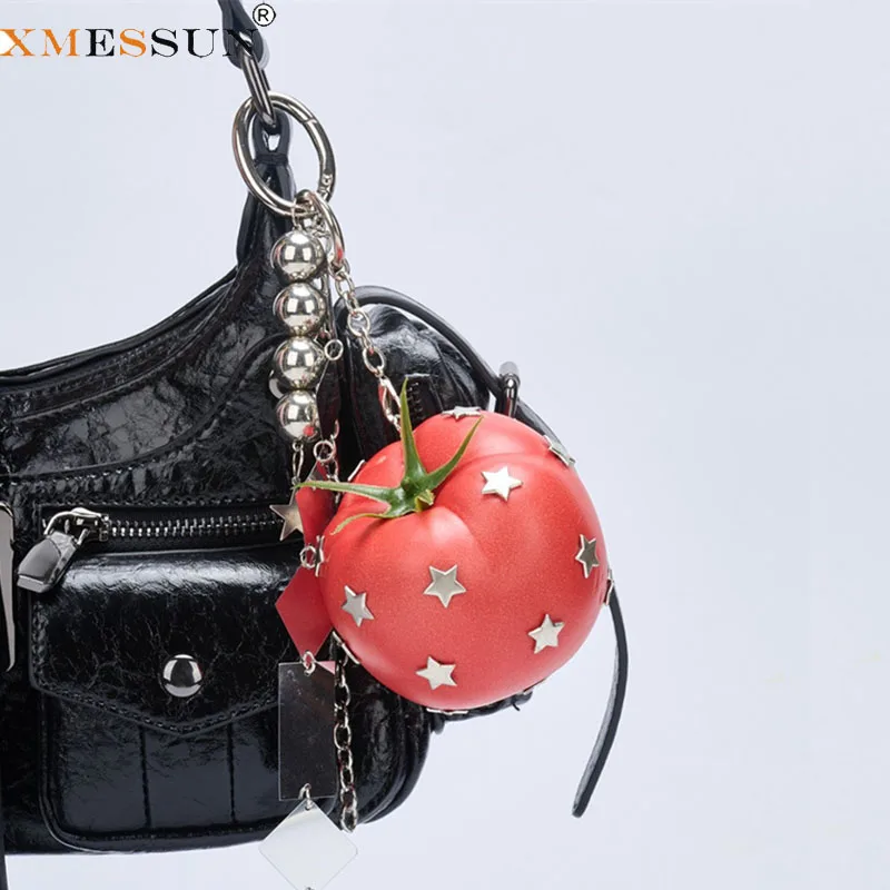XMESSUN Fashion Keychain Tomato Heart Bottle Cap Keychain Pendant Key Chain Student Women Bag Backpack Keychain Accessori