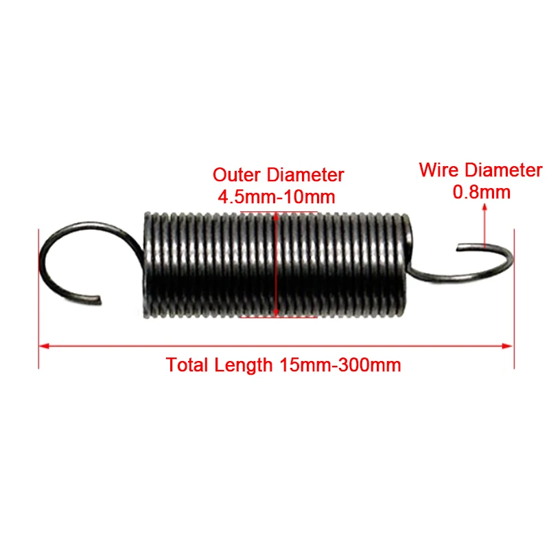 Expansion Spring Wire Dia 0.8mm Tension Extension Expanding Extending Springs Outer Dia 4.5mm/6mm/7mm/8mm/10mm Length 15mm-300mm