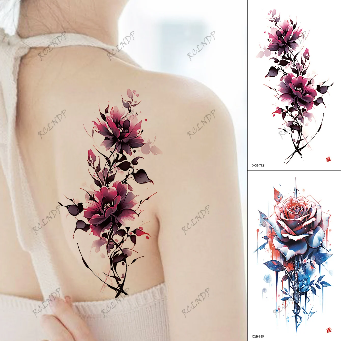 2pcs Waterproof Temporary Tattoo Sticker Colorful flowers Fake Tatto Flash Tatoo arm Tato for Girl Women