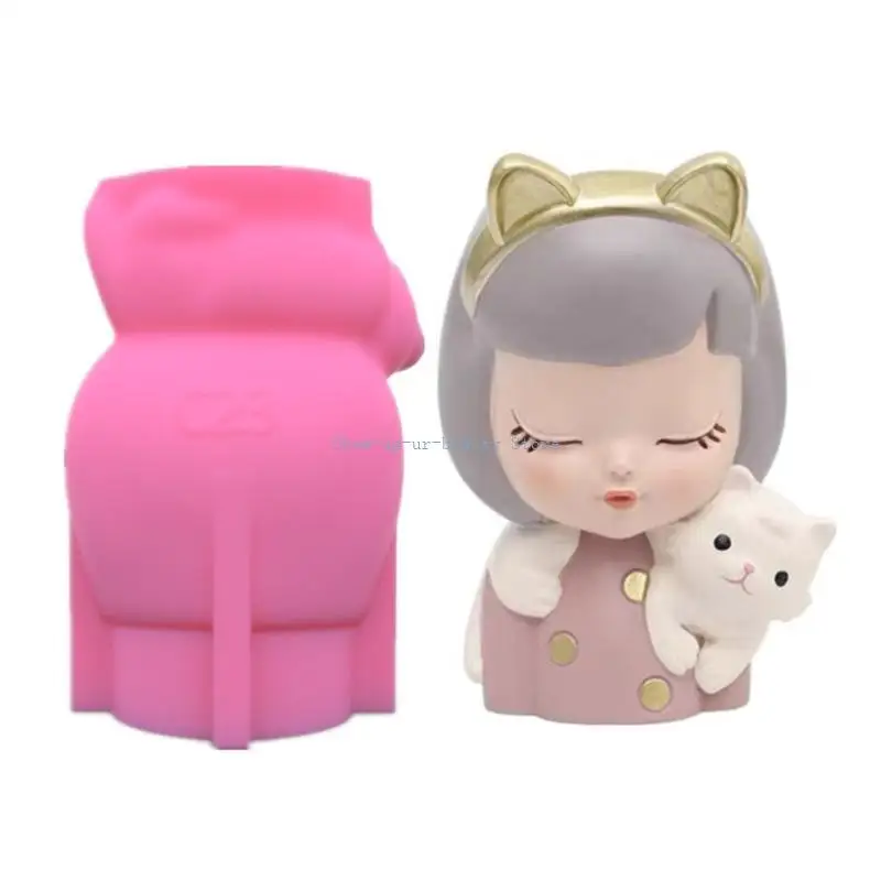 

R9JE for Cat Girl Flower Pot Epoxy Resin Mold Succulents Concrete Plant Pot Holder Silicone Mould DIY Crafts Home Casting