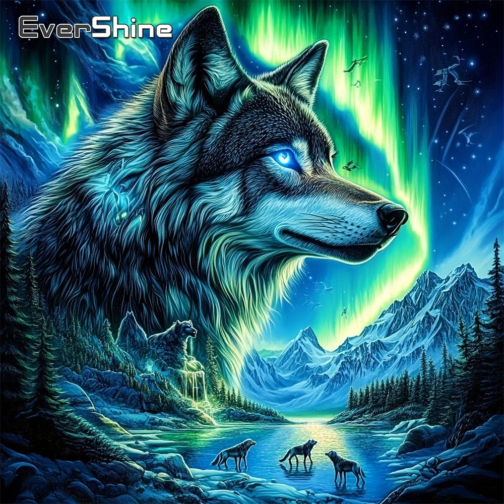 EverShine 5D Diamant-Stickerei, Wolf, vollständiges quadratisches Gemälde, Tierbild aus Strass, Diamant-Mosaik, Berg-Wandkunst