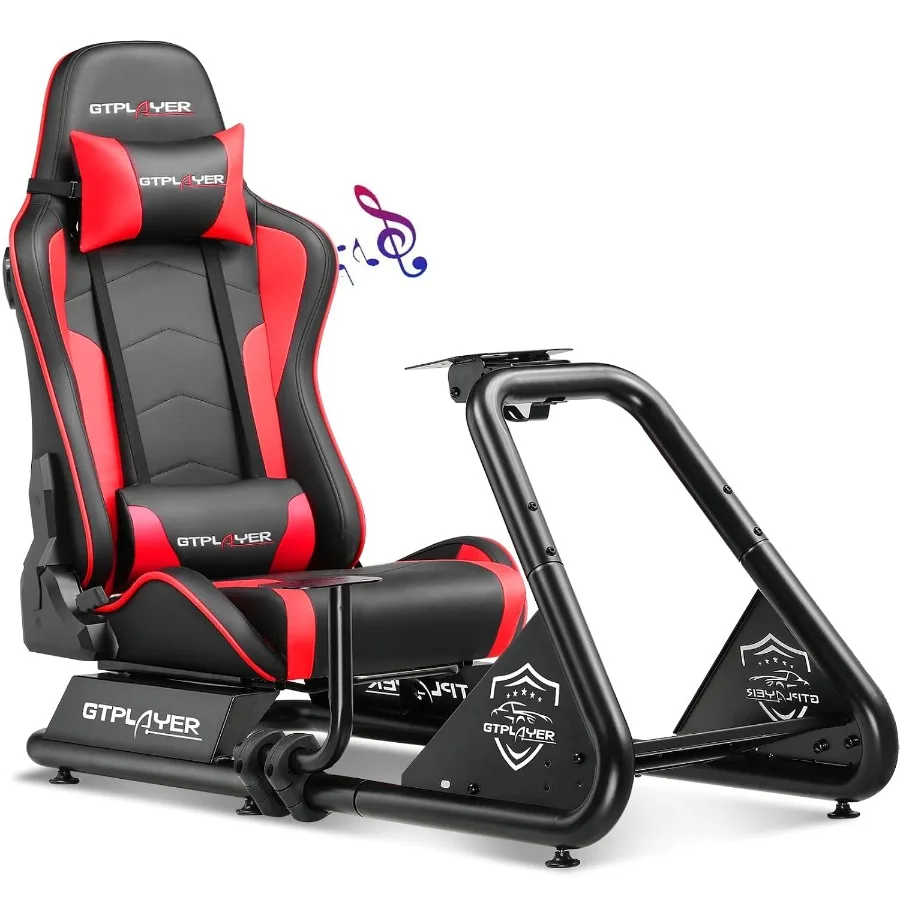 GTPLAYER Racing Simulator Cockpit with Seat and Bluetooth Speakers Racing Style Reclining Seat Ultra-Sturdy Alloy Steel Frame