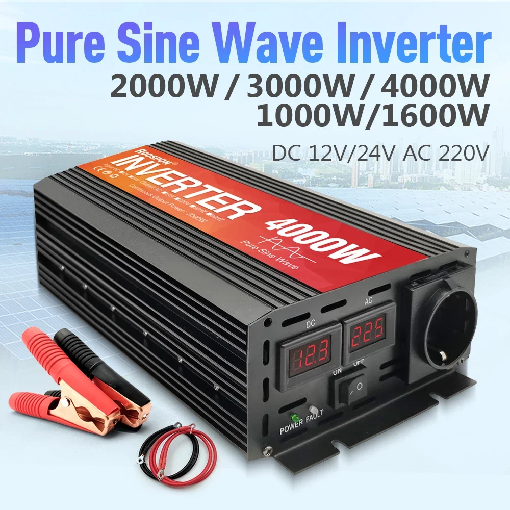 Pure Sine Wave Inverter DC 12v/24v to AC 220V 1000W 1600W 2000W 3000W 4000W Solar Power Inverter Converter Portable Power Bank