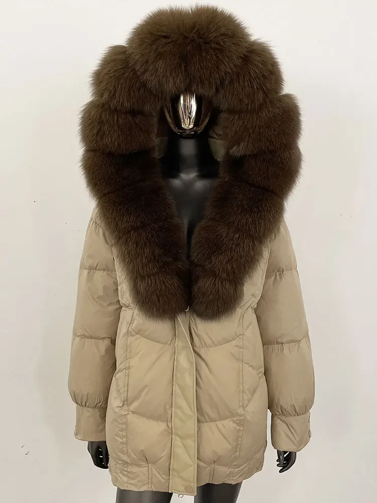 MENINA 2024 Nieuwe Verdikte en Warme 90% Witte Eend Donsjack voor Vrouwen Winter Mode Oversized Vos Bontjas Donsjack