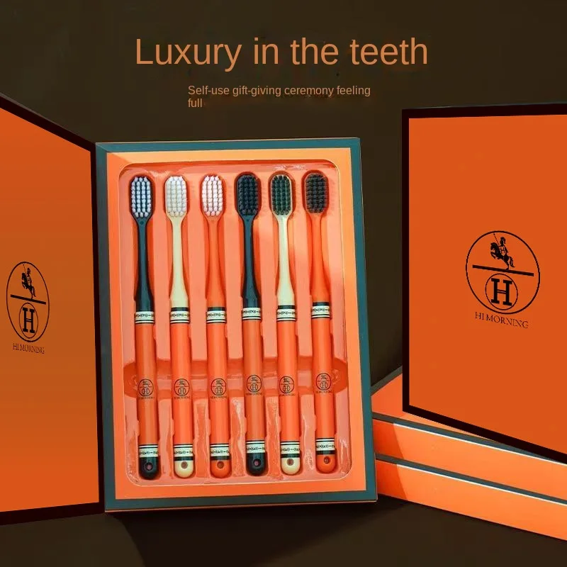 6Pcs high-grade orange light luxury toothbrush deep cleaning oral care soft hair teeth cleaning tools for adult daily life home