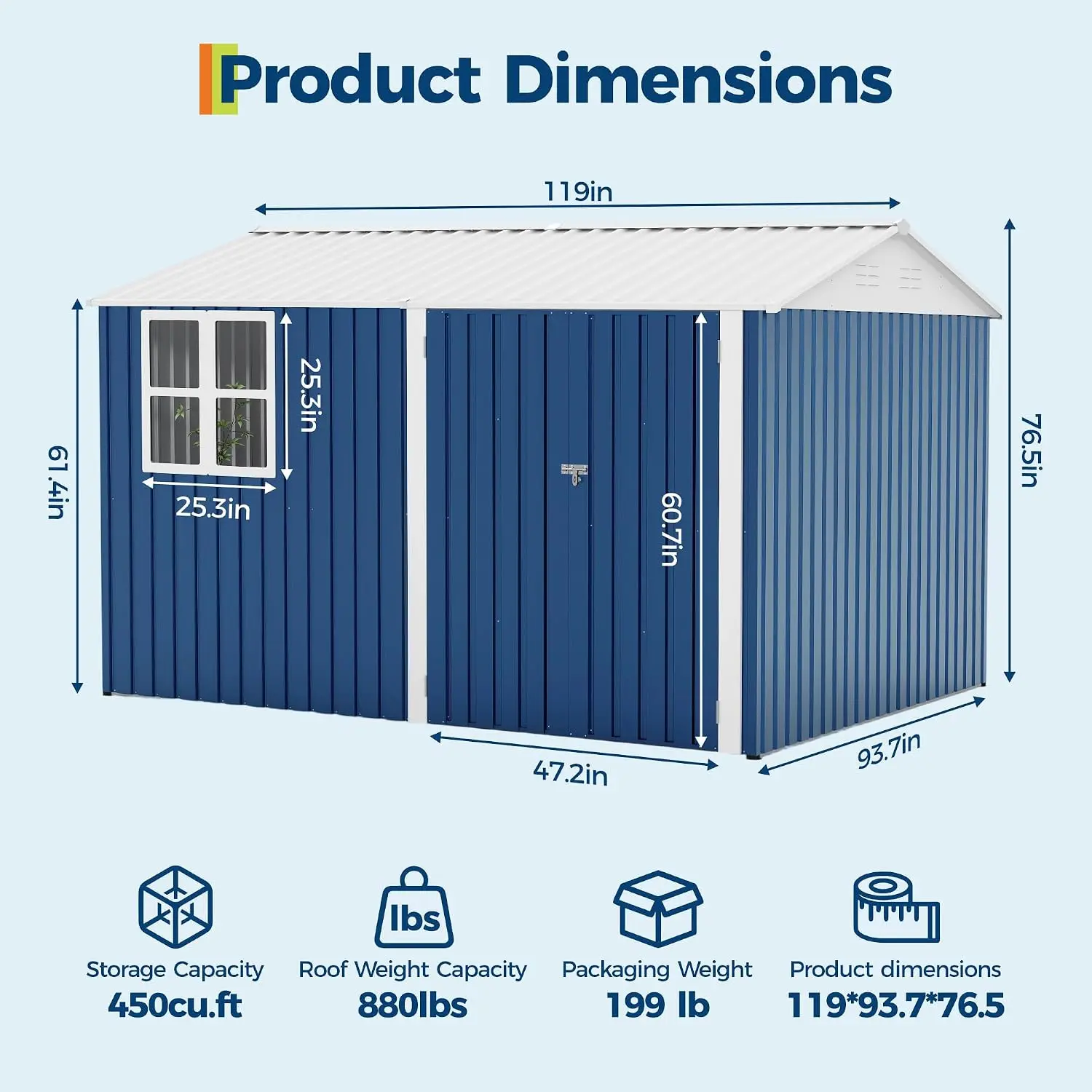 10X8 FT Outdoor Storage Shed with Cross Windows & Double Doors, 450 Cu Ft Garden Tool Shed for Mower & Bike, Metal, Customized