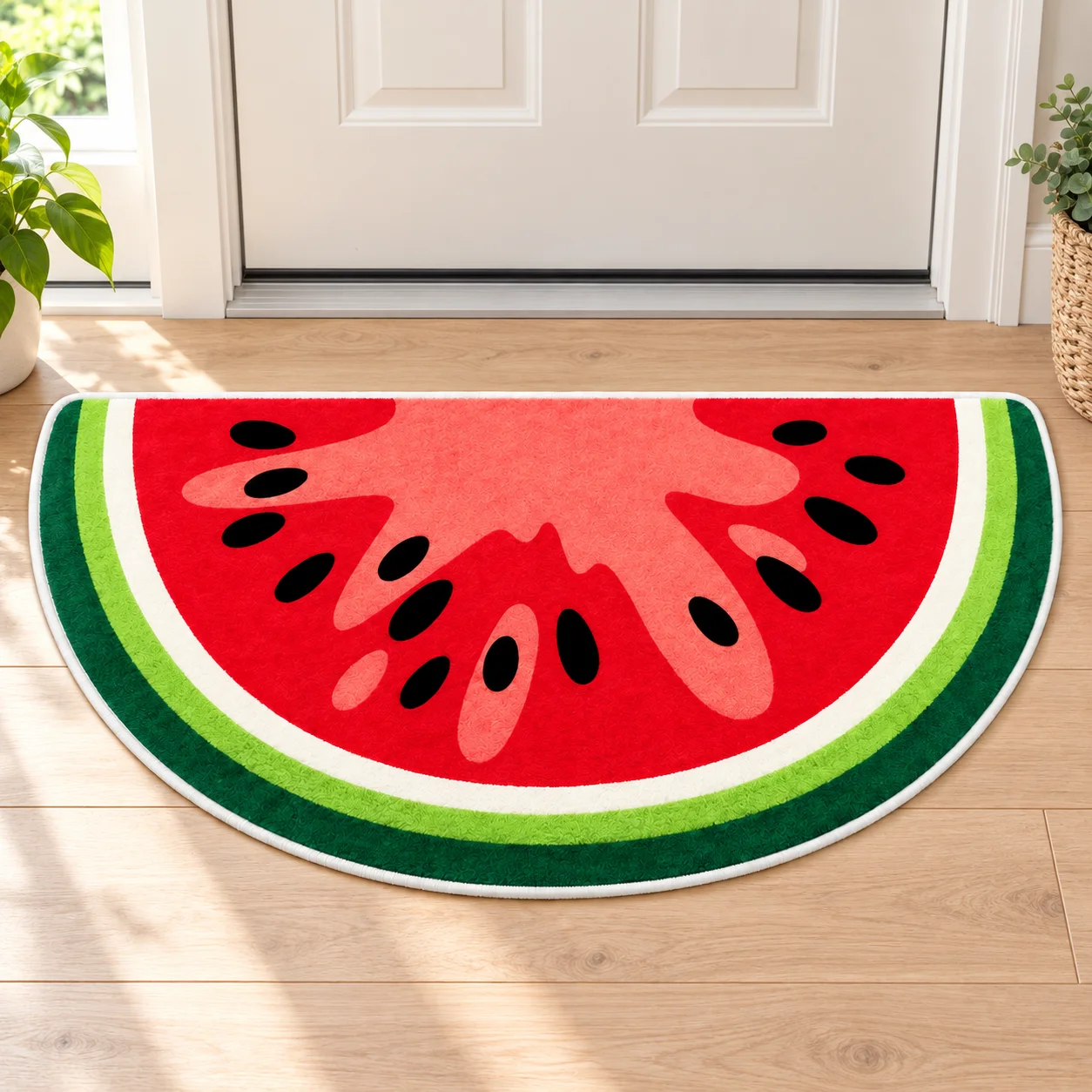  Watermelon Slice Shaped Area Rug, Colorful Fruit Irregular Floor Mat for Room, Dining Room, Patio and Summer Home Decor