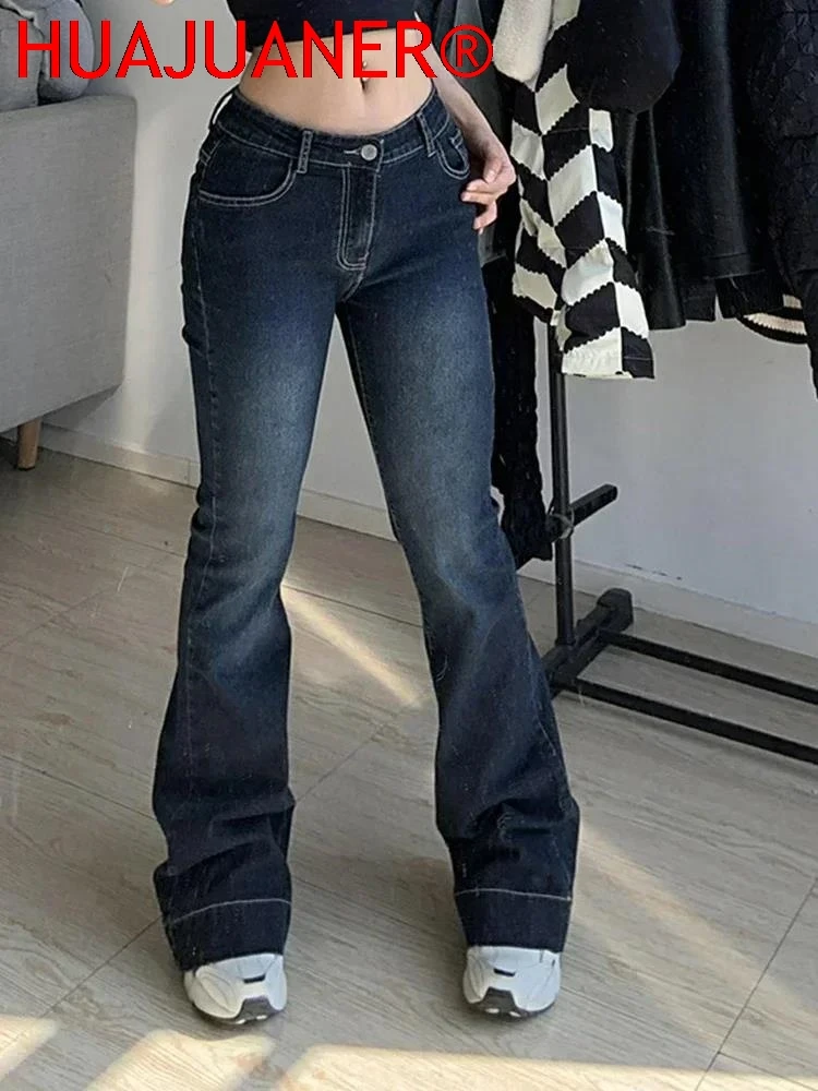 Kalevest Y2K High Street Low Rise Jeans Blue Women Pants Bootcut  Pockets Jeans Streetwear Low Waist Jeans Wide Leg Pants