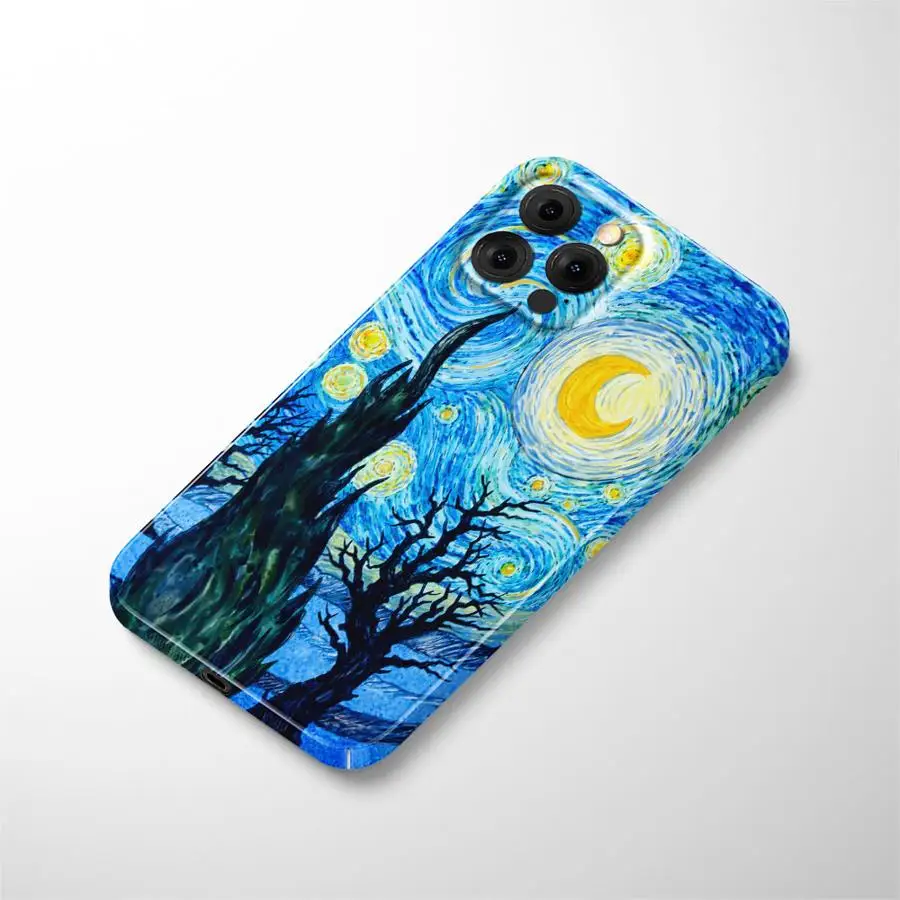 Van Gogh Painted Art Starry Night Hard Phone Cover Case for iPhone 14 X 16 Pro Max 17 Air XR 15 Plus 11 12 13