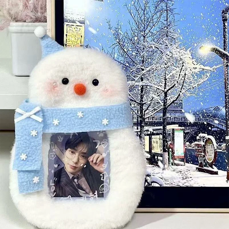 【Peace】Cute Snowman Plush Card Holder Plush Photocard Holder Cartoon Photo Card Holder ID Credit Band Card Protector