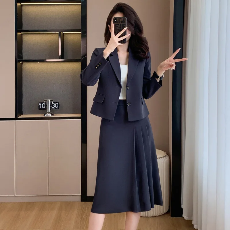 Black Suit Set Women2024New High-End Suit Skirt for Small Sized Man's Wear Education Interview Formal Wear