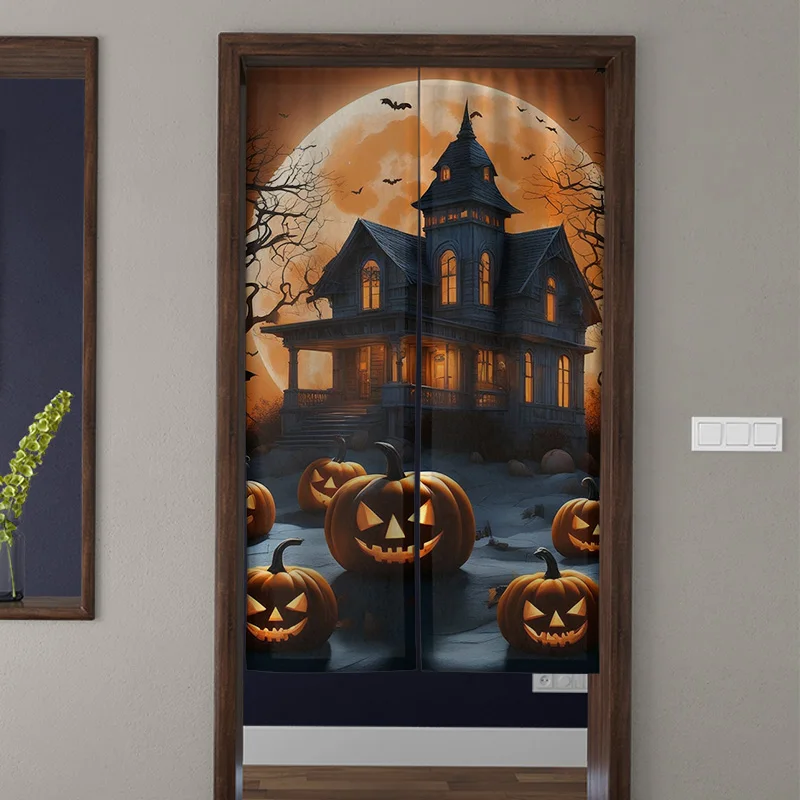 Door Curtain Noren Room Partition Privacy Protection Pendant Japanese Kitchen Decoration Household Multi Size Halloween Pumpkin