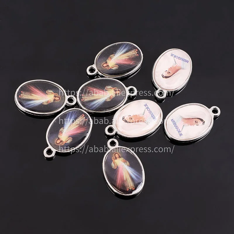 10 pieces/, Catholic style Catholic pendant medal mixed icon, rosary connector three hole religious amulet medal