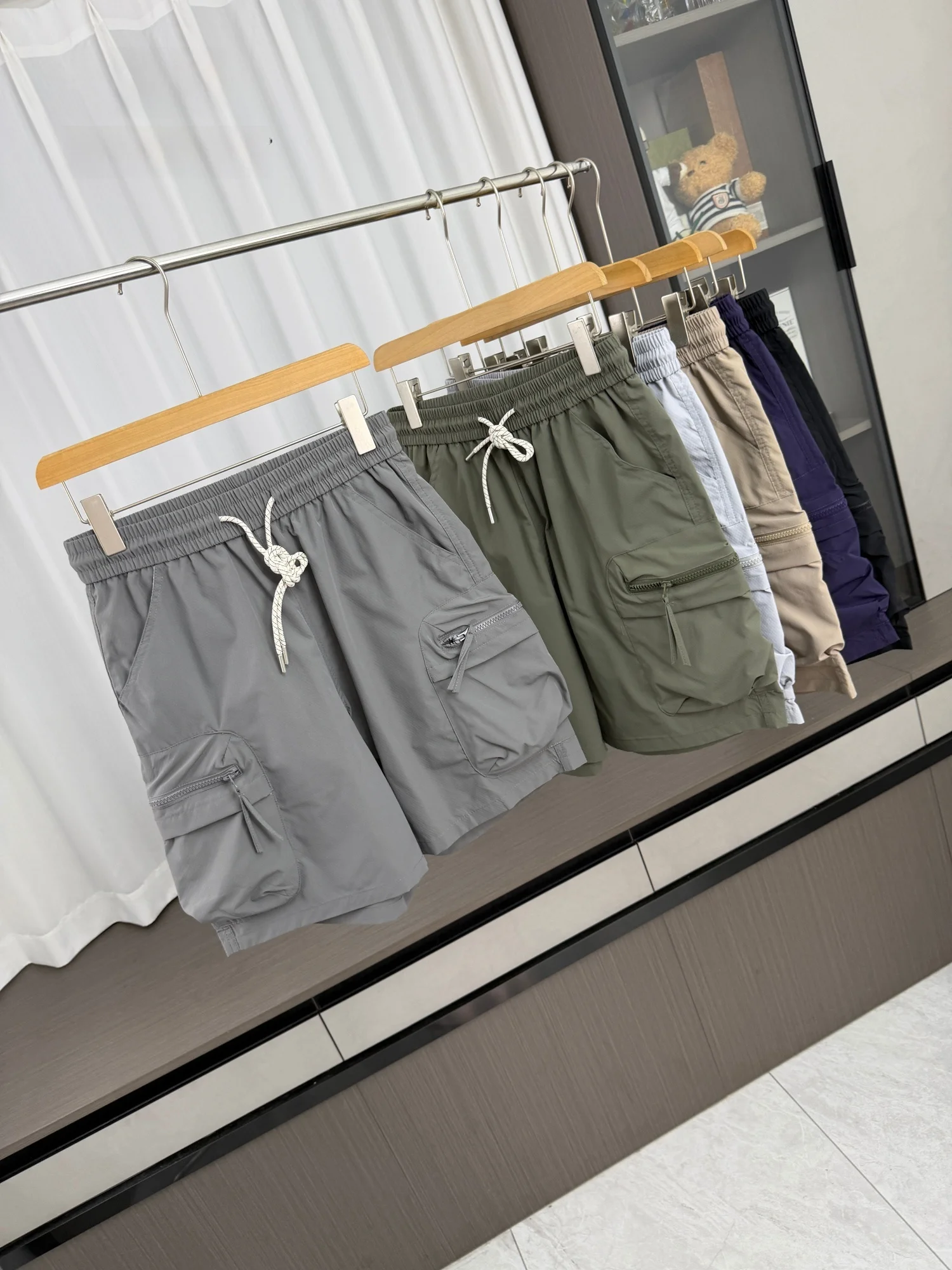 Men's Outdoor Workwear Shorts Summer Loose Waterproof Sport Utility Plaid Texture Anti-Splash Casual Straight Leg Pants