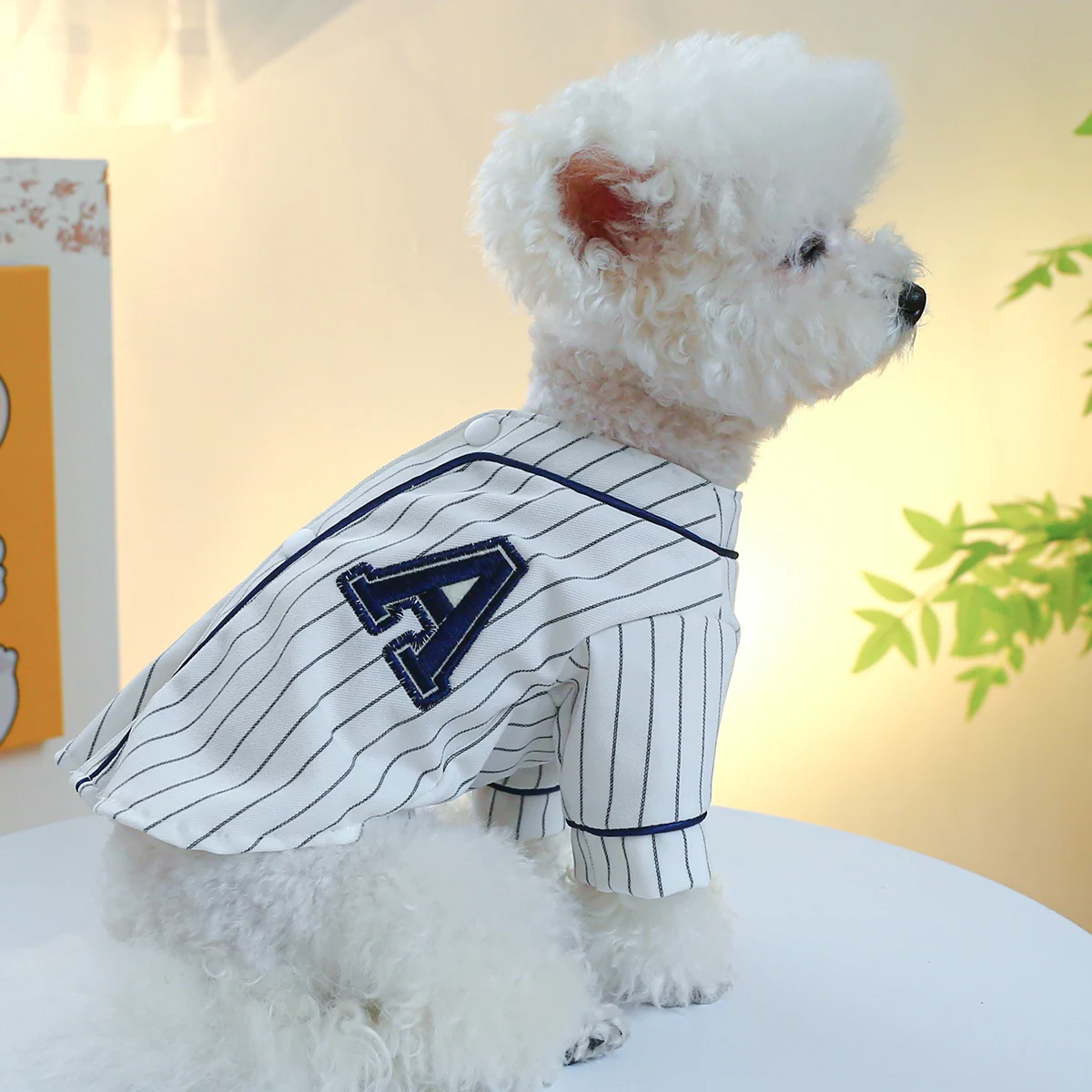1PC Pet Apparel Dog Spring and Autumn Striped Baseball Shirt with Button Sleepwear on the Back For Small and Medium Dogs